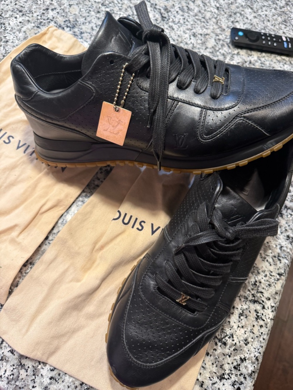 Louis Vuitton Black Leather Sneakers with Gum Outsole